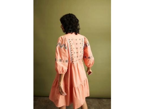 B.P.C sukienka pomarańczowa z falbanami haftowana 42.