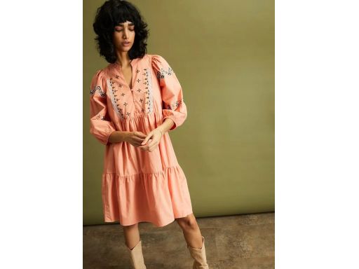 B.P.C sukienka pomarańczowa z falbanami haftowana 42.