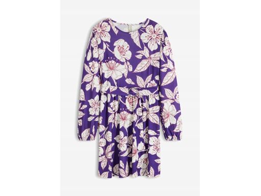 B.P.C fioletowa sukienka w białe kwiaty z paskiem 36/38.
