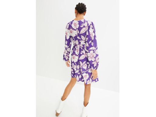 B.P.C fioletowa sukienka w białe kwiaty z paskiem 36/38.
