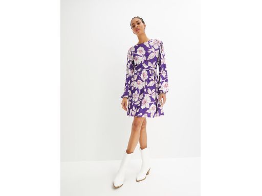 B.P.C fioletowa sukienka w białe kwiaty z paskiem 36/38.