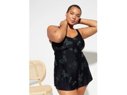 B.P.C długie tankini czarne w motyle z czarnymi figami r.48