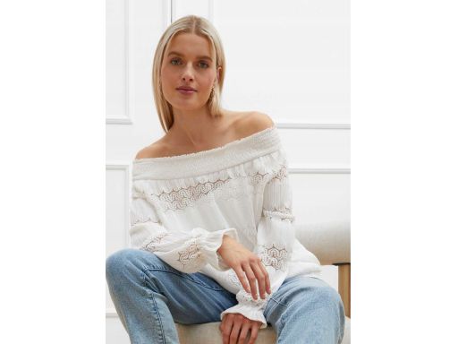 B.P.C biała bluzka carmen z koronką 44/46.
