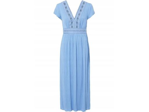 B.P.C niebieska sukienka z wiskozy z koronką długa r.40