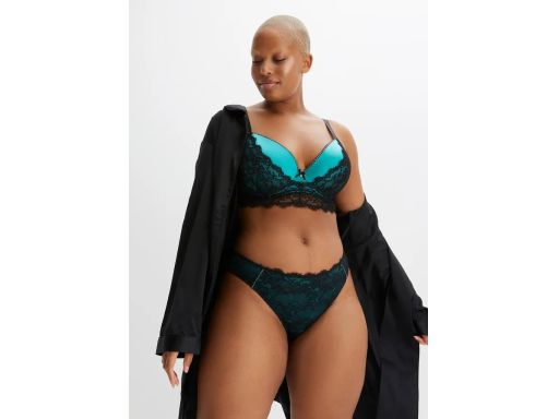 B.P.C biustonosz usztywniany turkusowy z czarną koronką i kamieniami ^