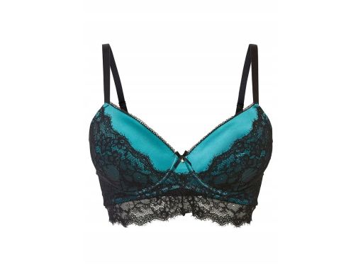 B.P.C biustonosz usztywniany turkusowy z czarną koronką i kamieniami ^