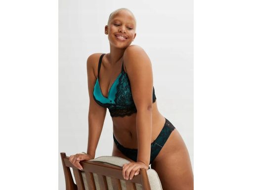 B.P.C biustonosz usztywniany turkusowy z czarną koronką i kamieniami ^