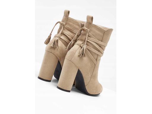 B.P.C brązowe botki na obcasie eko zamsz z paskami r.38