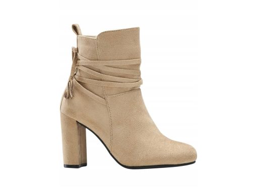 B.P.C brązowe botki na obcasie eko zamsz z paskami ^38