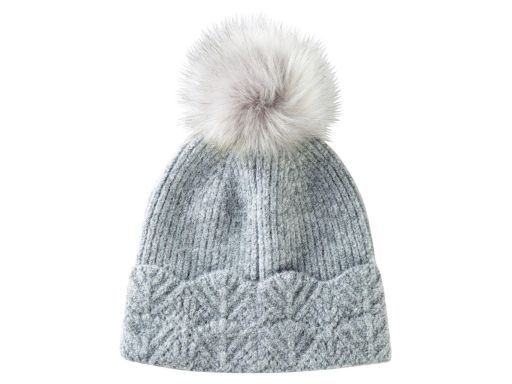 B.P.C szara czapka z wywinięciem i z pomponem z eko futerka r.one size