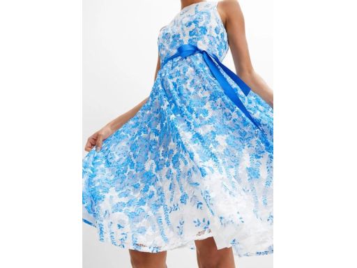 B.P.C sukienka koronkowa biało-niebieska rozkloszowana ^50