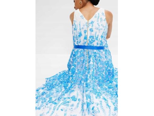 B.P.C sukienka koronkowa biało-niebieska rozkloszowana ^50