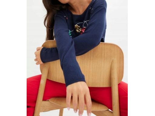 B.P.C sweter świąteczny granatowy z bombkami z cekinów 40/42.