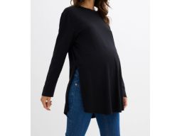 B.P.C czarna bluzka ciążowa bawełniana długi rękaw z rozcięciami 44/46