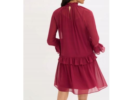 B.P.C sukienka szyfonowa bordowa z falbanami 44.