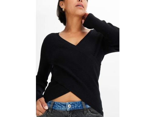 B.P.C sweter czarny z efektem założenia kopertowego 40/42.