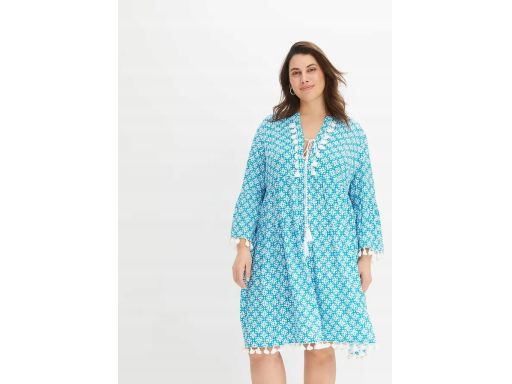 B.P.C sukienka tunikowa we wzory z frędzlami boho niebieska 40.