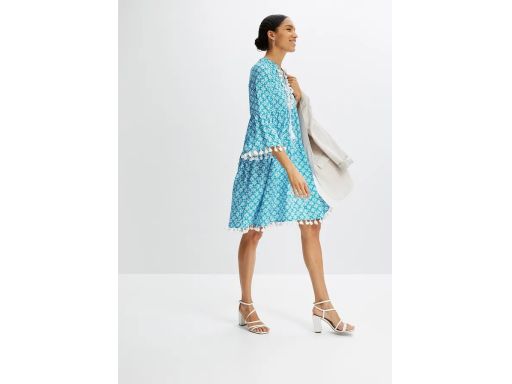 B.P.C sukienka tunikowa we wzory z frędzlami boho niebieska 40.
