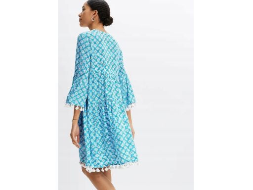 B.P.C sukienka tunikowa we wzory z frędzlami boho niebieska 40.