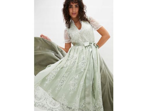 B.P.C. sukienka w stylu ludowym pistacjowa z fartuszkiem 44.