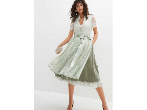 B.P.C. sukienka w stylu ludowym pistacjowa z fartuszkiem 44.