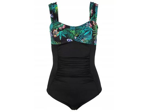 B.P.C kostium kąpielowy czarny z marszczeniem i wzorem przy dekolcie r