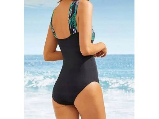 B.P.C kostium kąpielowy czarny z marszczeniem i wzorem przy dekolcie r