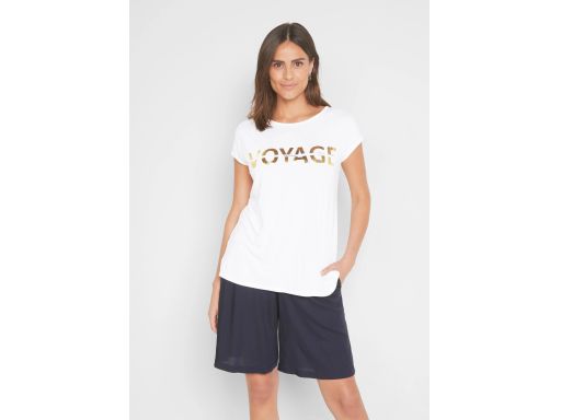 B.P.C t-shirt biały z wiskozy z metalicznym nadrukiem 40/42.