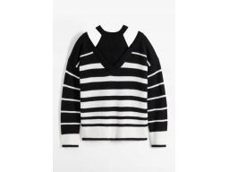 B.P.C sweter w paski z wycięciami przy szyi r.44/46