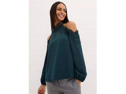 B.P.C bluzka butelkowa zieleń odkryte ramiona z koronką r.42