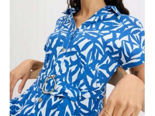 B.P.C sukienka niebieska w białe wzory midi koszulowa 38.