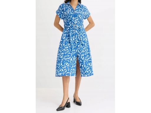 B.P.C sukienka niebieska w białe wzory midi koszulowa 38.
