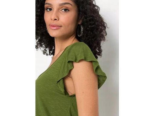 B.P.C t-shirt zielony z guzikami i falbanami r.36/38