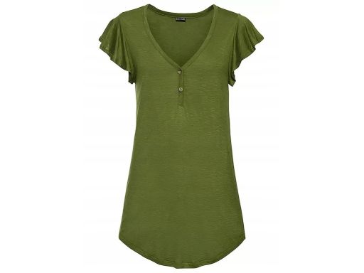 B.P.C t-shirt zielony z guzikami i falbanami r.36/38