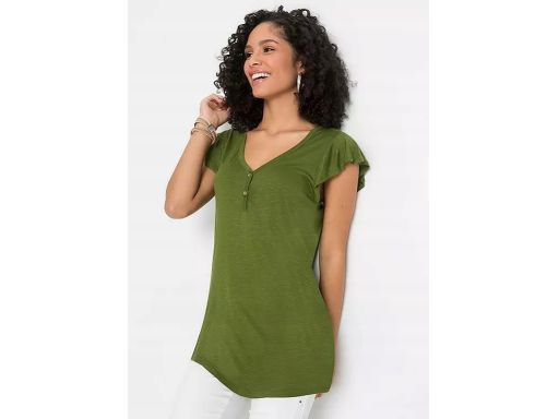 B.P.C t-shirt zielony z guzikami i falbanami r.36/38