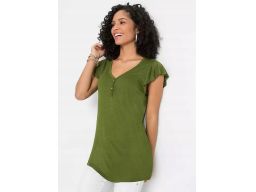 B.P.C t-shirt zielony z guzikami i falbanami r.36/38