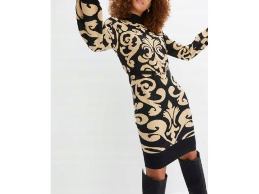 B.P.C sukienka dzianinowa we wzór z paskiem r.44/46