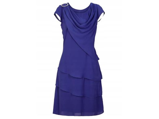 B.P.C sukienka szyfonowa szafirowa z falban z broszką r.50