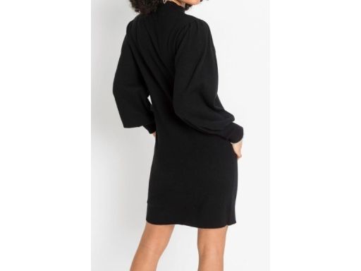 B.P.C sukienka czarna dzianinowa z bufiastymi rękawami r.36/38