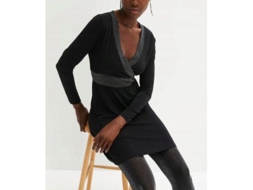 B.P.C czarna sukienka z połyskującymi wstawkami r.40/42