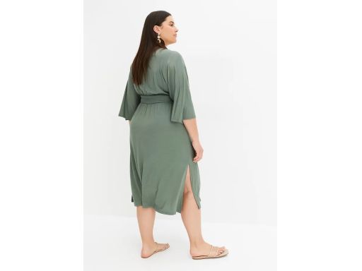 B.P.C sukienka midi z koronką ażurową oliwkowa ^48/50