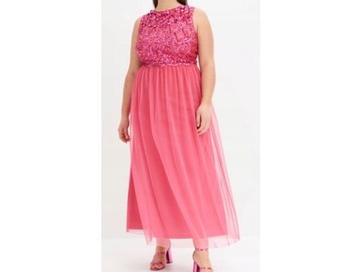 B.P.C długa sukienka z cekinami ciemno różowa ^46