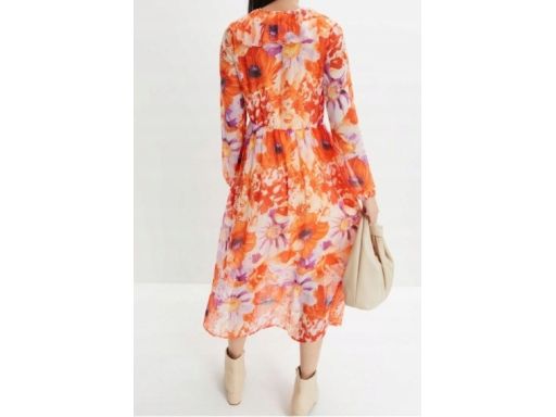 B.P.C sukienka szyfonowa z falbankami midi w kwiaty ^46