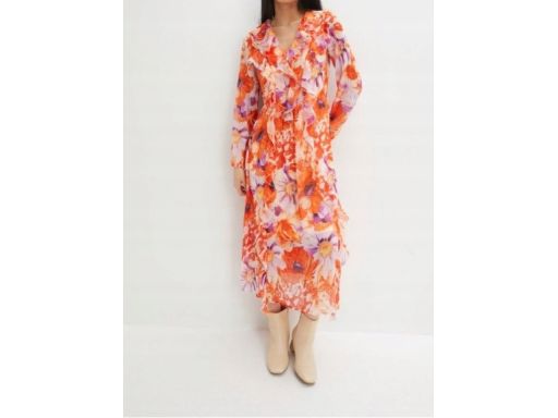 B.P.C sukienka szyfonowa z falbankami midi w kwiaty ^46
