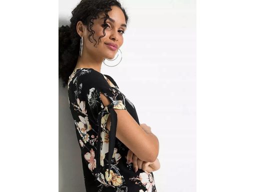 B.P.C wiskozowa sukienka czarna w kolorowe kwiaty r.44