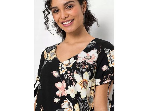 B.P.C wiskozowa sukienka czarna w kolorowe kwiaty r.44