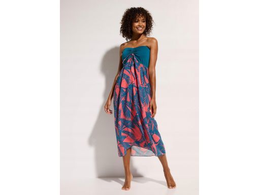 B.P.C sukienka szyfonowa plażowa bandeau turkusowo różowa r.40