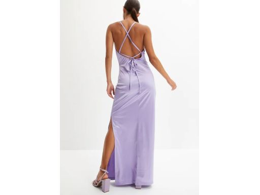 B.P.C długa satynowa sukienka liliowa odkryte plecy lejący dekolt ^38