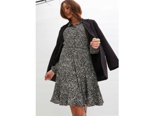 B.P.C sukienka czarna w białe wzorki długi rękaw 48.