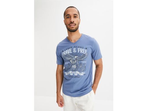 B.P.C t-shirt męski indigo z nadrukiem w serek M.